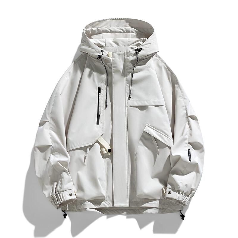 Spring Autumn Hooded Jackets Men Solid Color Vintage Cargo Outerwear Mens Outdoor Windproof Waterproof Jacket Loose Couple Coats
