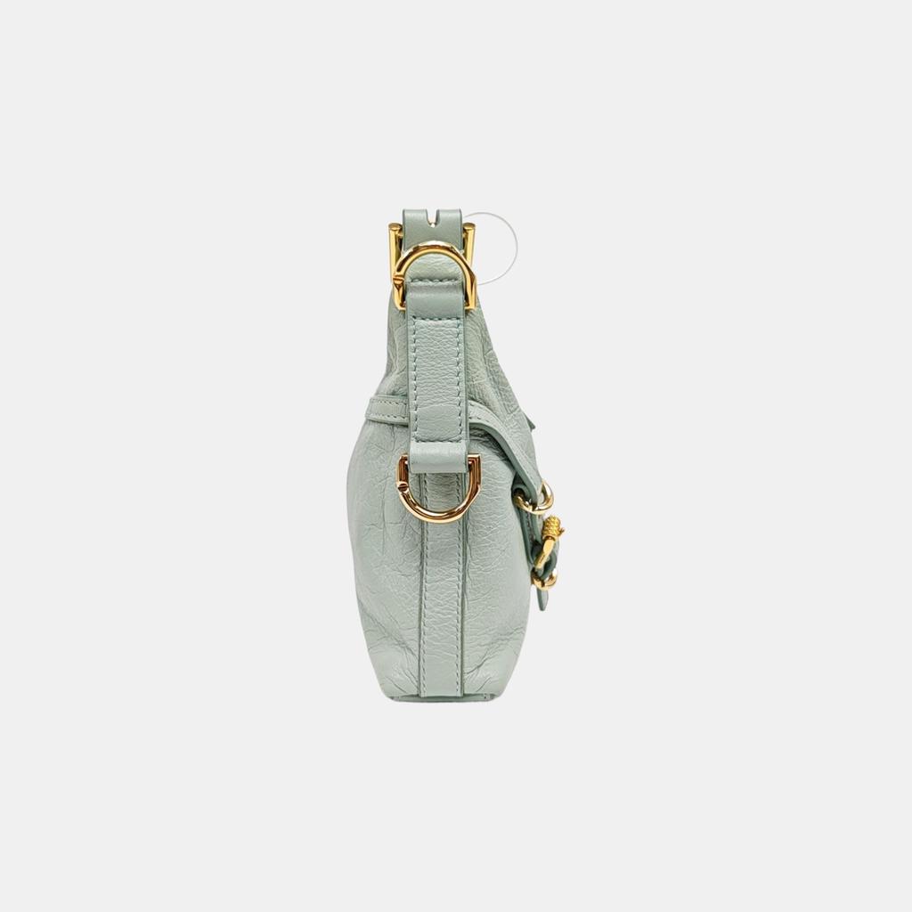 [Pre-Owned] Voyou Adjustable Shoulder Strap Zipper Closure Silk And Calfskin Mini Shoulder Crossbody Bag - Very Good #MK50HX