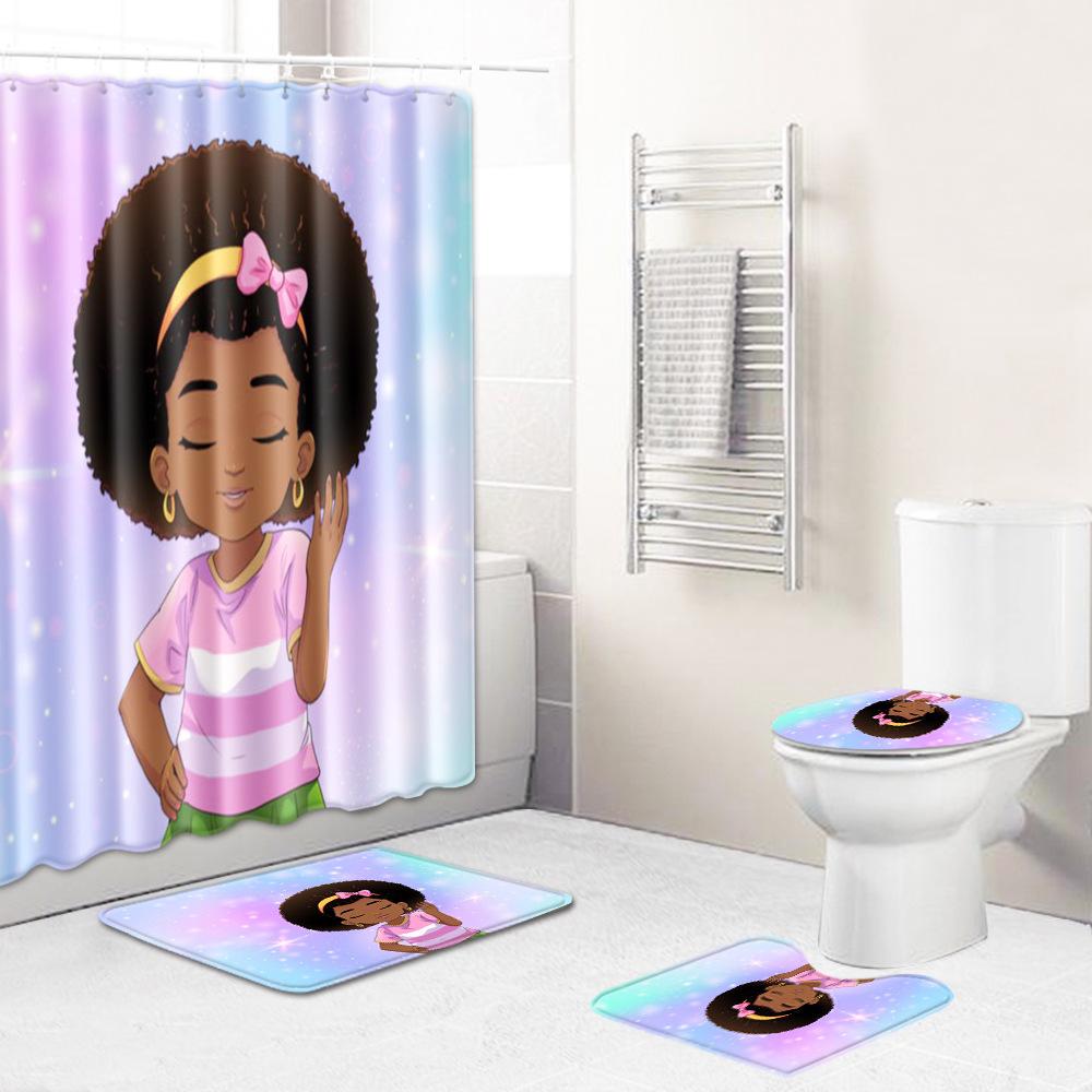 African Woman Digital Printing Creative Shower Curtain Floor Mat Set Bathroom Carpet