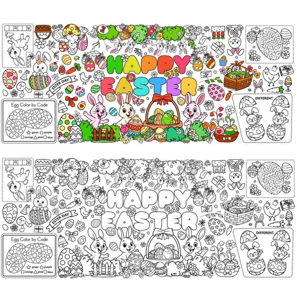 Сделай сам Easter Гигантский Раскрашивающий Постер Мультяшный Кролик Каракули Jumbo Раскрашивающий Баннер Подарок Искусство Ремесло Easter Скатерть