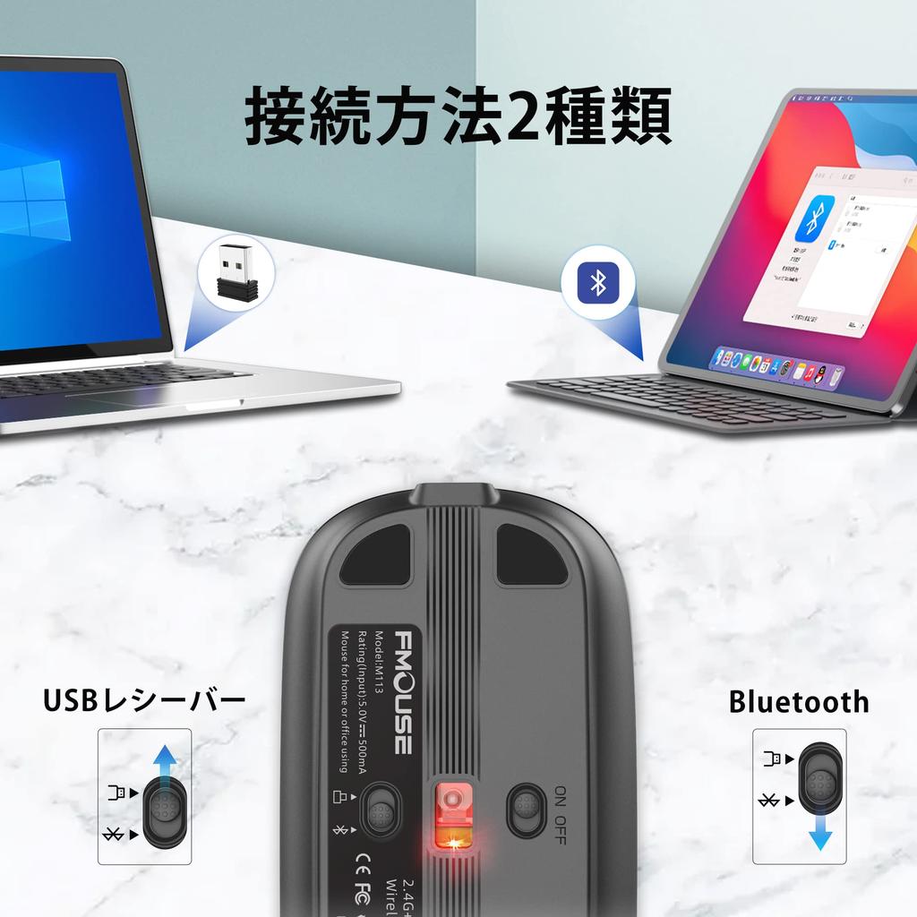 FMOUSE Bluetooth Wireless Optical High Desktop Back Quiet Compatible with and iPad Japanese Instruction Manual Mouse, Quiet, Rechargeable, Slim,