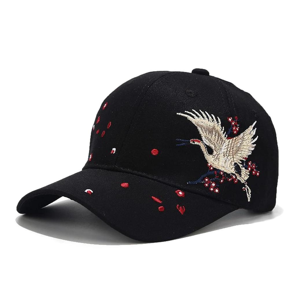 Haveri Cap Crane Embroidery Japanese Pattern Men Women Hat Free Size Adjustable Style