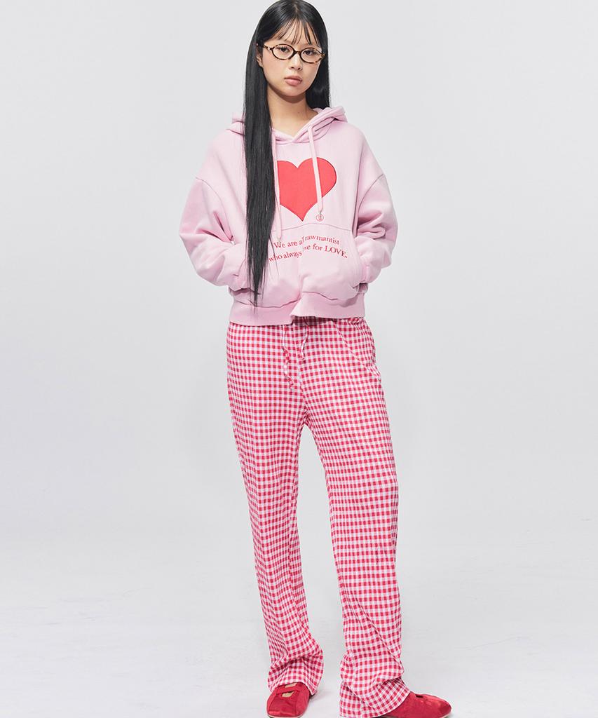 RAWMANTICS Logo Mini Check Straight Fit Cotton Pants Red