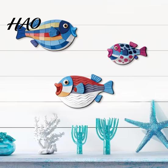 Small Fish Wall Decals 3Pcs Wooden Art, Nautical Hanging Ornaments, Rustic Ocean Style Theme Decor Sculpture, Coastal Decorations for Beach