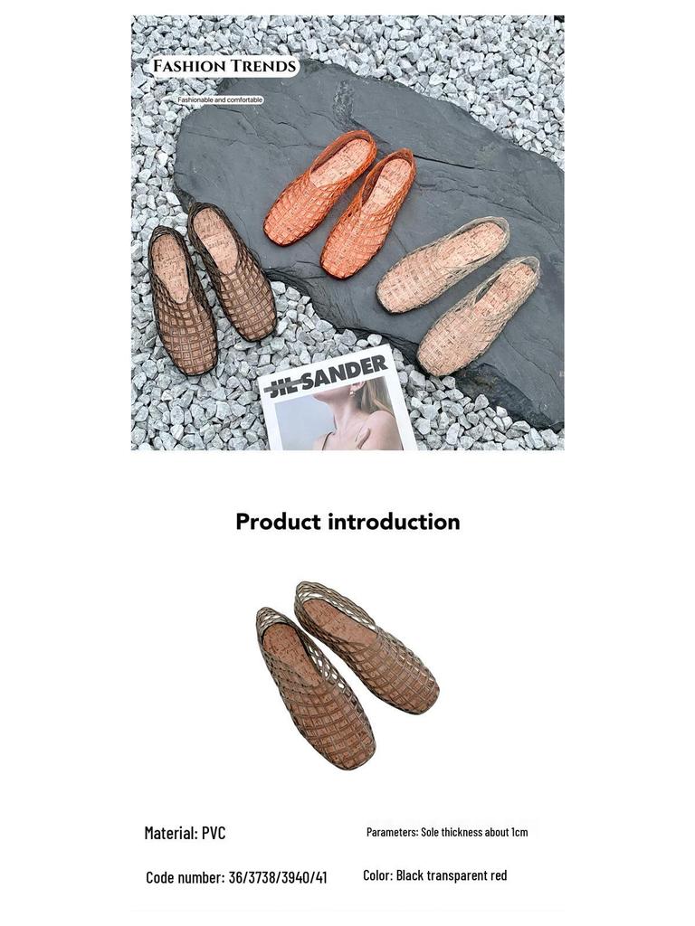 Женские сетчатые слипоны-сандалии-желе 2025: Хрусталь, Ажурный, Плоская подошва, Удобный, Повседневный корейский стиль.