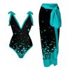 New Vintage Ethnic Print Women's One Piece Swimsuit Two Piece Sheer Skirt Conservative Push Up Padded Swimwear Beachwear