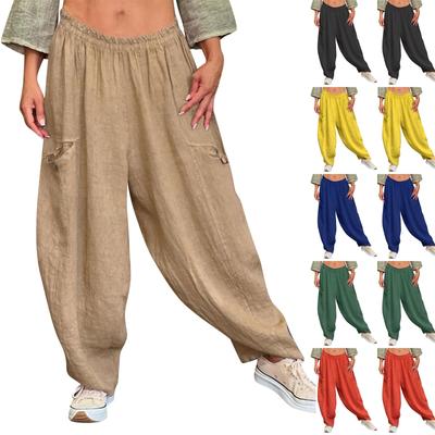 Женские модные брюки однотонные повседневные брюки с эластичной резинкой на талии и карманами