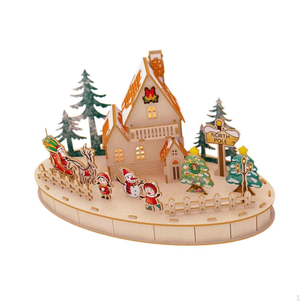 Wooden Christmas Cottages DIY Christma Decor Decoration Artware for Holiday Themed Party
