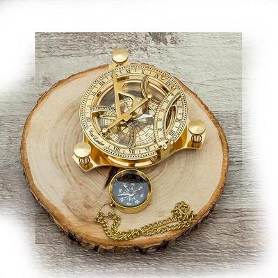 Золотые латунные солнечные часы-компас, винтажные морские солнечные часы-компас 10,16 см