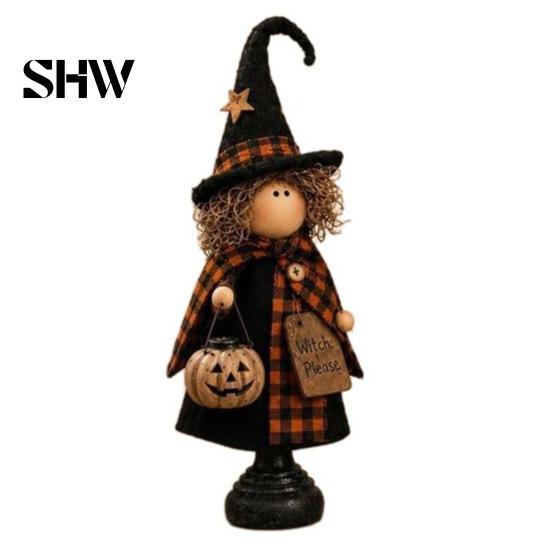 Vintage Halloween Party Supplies Rustic Witch Resin Figurine, Fall Tabletop Decor, Farmhouse Indoor Mantelpiece Ornaments Statue for Mantel