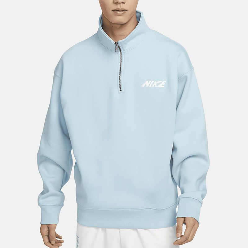 Nike Однотонный пуловер с буквенным логотипом и полумолнией, мужские топы, светло-синий DX4249-442