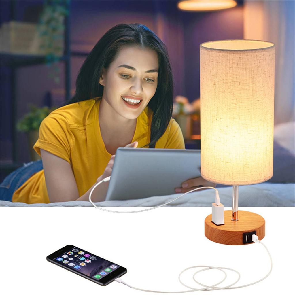 USB настольная лампа, деревянная прикроватная лампа, тумбочка, настольная лампа с цилиндрическим абажуром, теплая настольная лампа, домашний декор