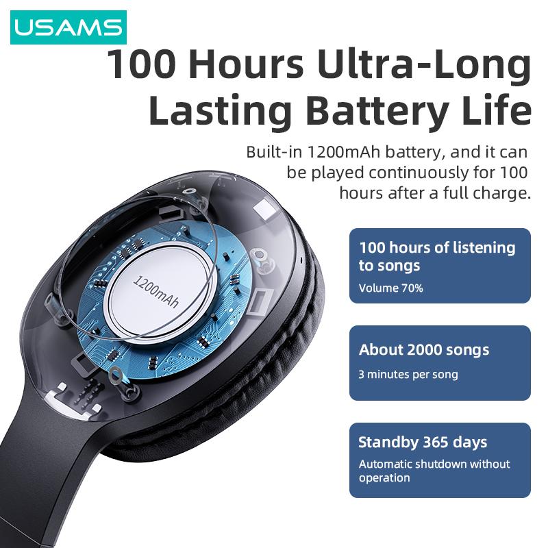 USAMS TWS Беспроводные наушники-вкладыши Bluetooth 5.0 HIFI Стереонаушники с глубокими басами Складная гарнитура со сроком службы батареи 100 часов для iPhone Android