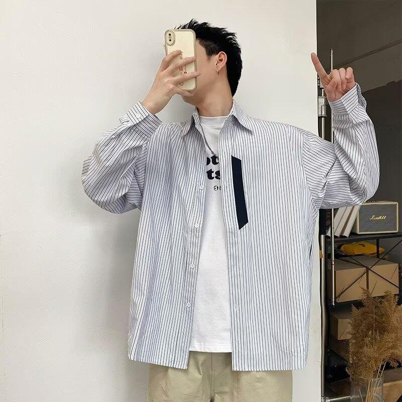 Рубашка с длинным рукавом с буквенным принтом 2024 года в японском стиле в стиле Гонконга, свободная рубашка для мальчиков, летнее модное универсальное повседневное пальто