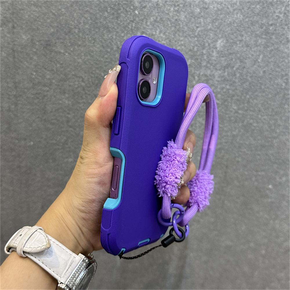 Чехол-бампер Гибридная Броня 2-в-1 с Браслетом на Запястье для iPhone 16 Pro Max Plus 17Air, Противоскользящий, Ударопрочный