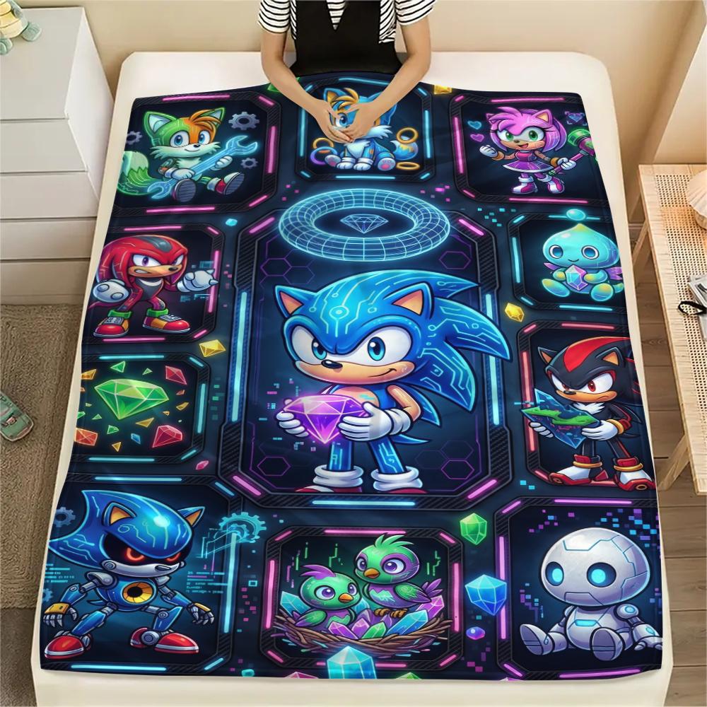 Sonic the Hedgehog Anime Flannel Blanket Warm Printed Throw for Bedroom Living Room Sofa Bed Picnic Travel All-season-Xin