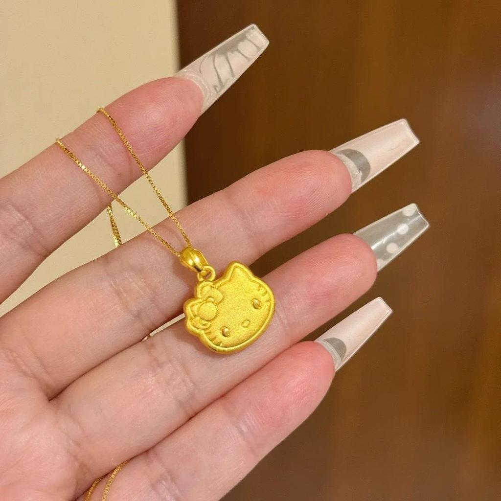 Серебряное ожерелье S925 с Хелло Китти, двустороннее, для женщин - Высококачественное имитирующее песочное золото