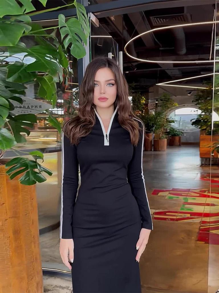 Европейское и американское женское платье бодикон с V-образным вырезом и длинным рукавом - Удобное, Повседневное, Стройнящее