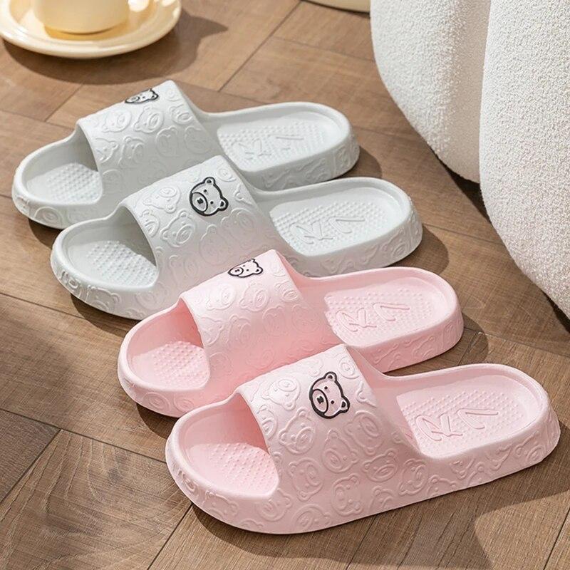 New Fashion Summer Couple Cartoon Relief Flat Slides Lithe Thin Sandals For Women Men Slippers Ladies' Home Indoor Flip Flops