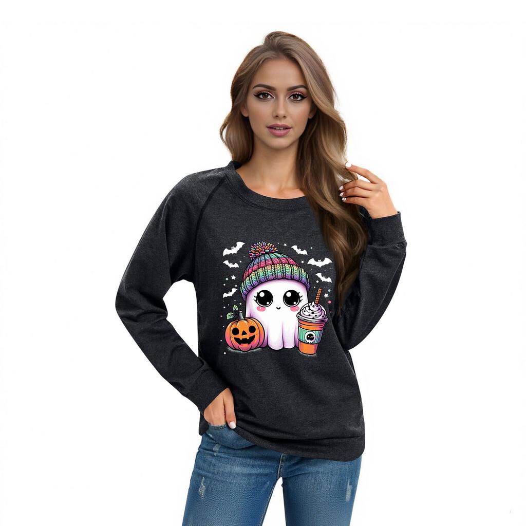 Женский повседневный реглан с круглым вырезом, длинным рукавом и принтом на Хэллоуин