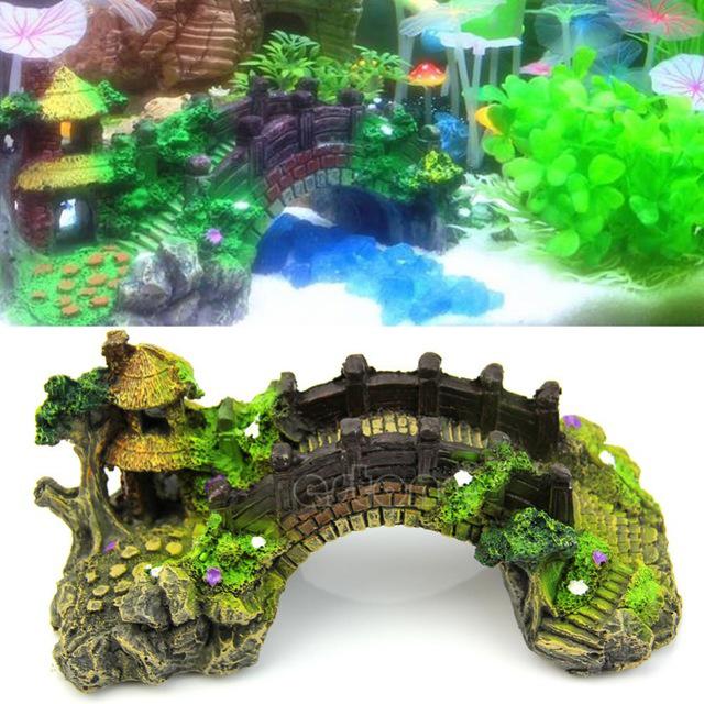 Resin Simulated Bridge & Rockery Fish Tank Décor