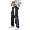 Men Pants Elastic Waist Adjustable Drawstring Wide Leg Casual Trousers with Pockets Letter Print Corduroy Pants