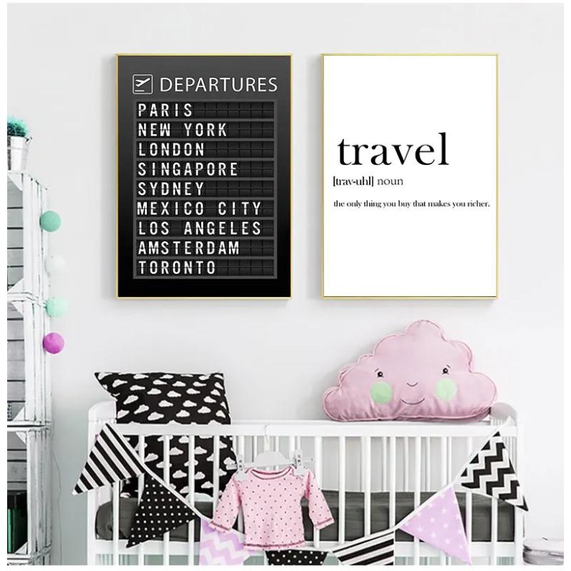 Airport Board Destination Poster Canvas Painting Wall Art Honeymoon Travel Quotes Pictures Home Decoration(Accept Customization)