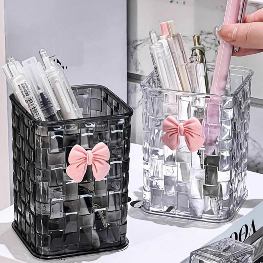 Bow Deco Makeup Brush Holder Acrylic Pencil Holder Eye Shadow Storage Box for Vanity Countertop