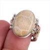 Natural Fossil Coral Gemstone Two Tone 925 Sterling Silver Jewelry Ring S.9 E2v08