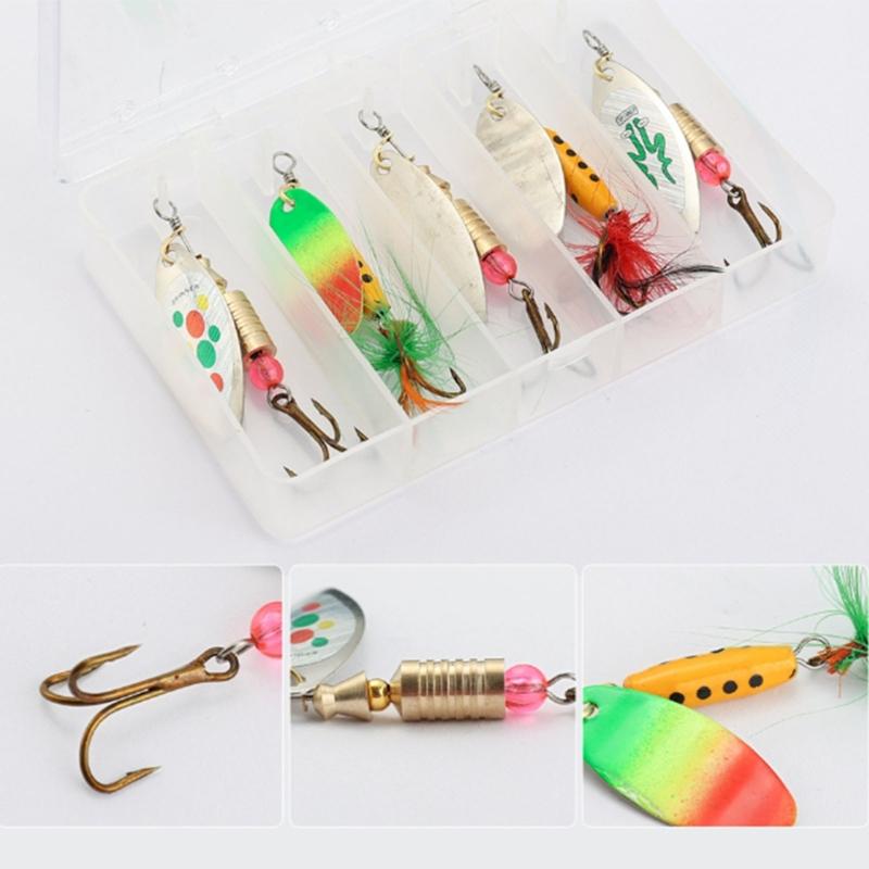 5 шт. Металлическая вращающаяся блесна для дальнего заброса с крючком, блестками, искусственными приманками, твердый металлический спиннер, простая в использовании