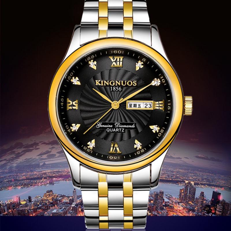 KINGNUOS ультратонкие водонепроницаемые кварцевые мужские часы со стальным ремешком, мужские наручные часы, мужские часы, золотые часы среднего уровня