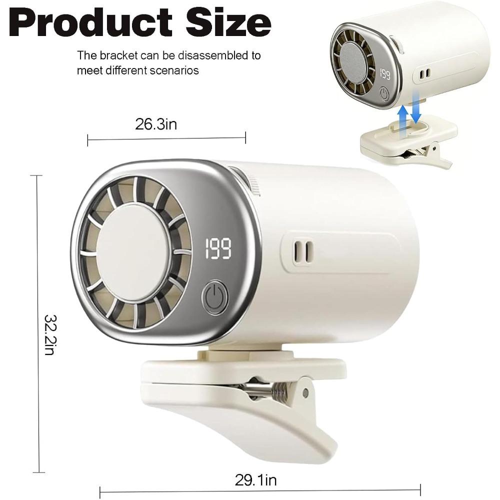 2026 Car Clip on Air Conditioner Fan with LED Display, Portable Personal Fan Rechargeable, 360° Rotation, 199 Speeds Adjustable