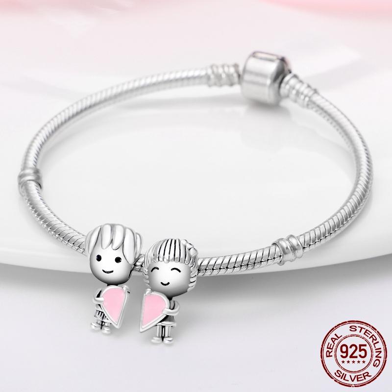 Valentine Gift 925 Sterling Silver Little Boy Girl Couple Charm Beads Fit Fashion Charms Bracelet Original 925 Silver Jewelry