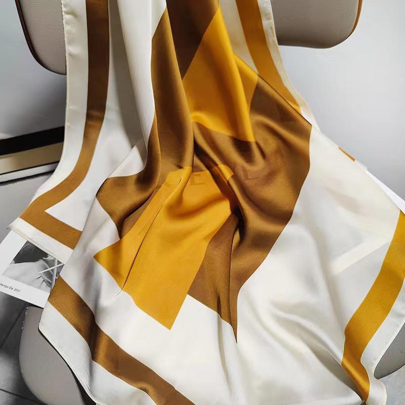 Women's Striped Silk Imitation Square Scarf - Spring & Autumn All-Match Simple Style Accessory