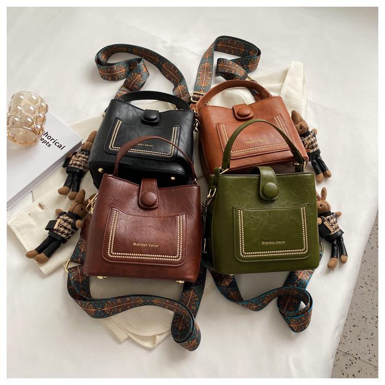 2024 Retro High-End Women's Korean Style Fashion Shoulder Messenger Bucket Bag