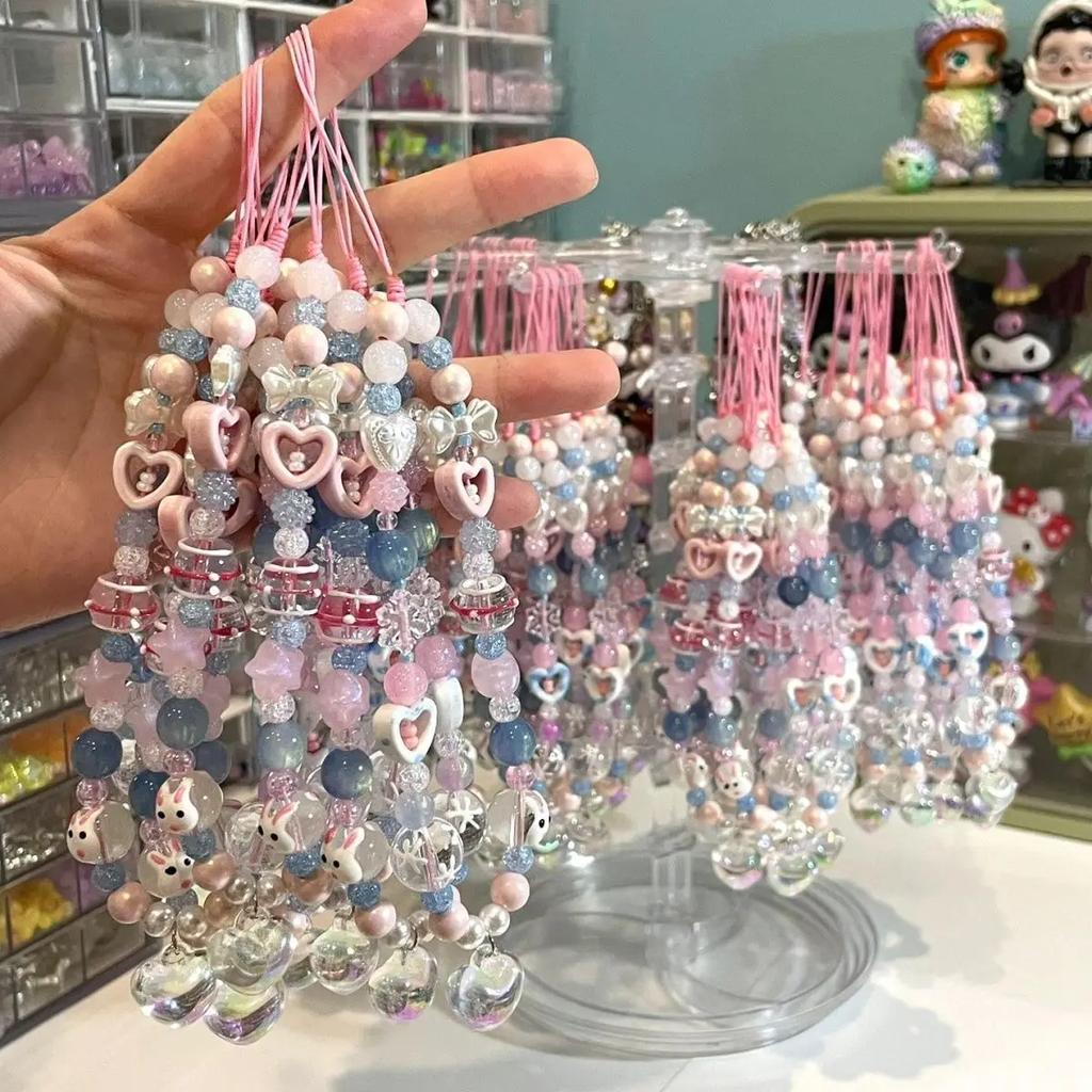 Крутая Девочка Розово-Синий Ремешок-Шнурок Для Телефона Милый Кавайный Бусина DIY Индивидуальный Подвеска Брелок Для iPhone Oppo Vivo Чехол для Камеры