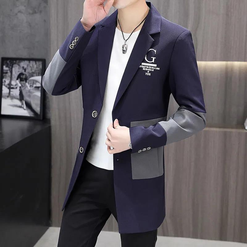 Весенний деловой костюм с v-образным вырезом, мужской повседневный облегающий ветровка с цветными пуговицами, пальто, трендовая парка