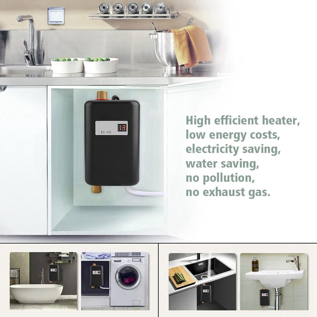 3800W Mini Electric Tankless Instant Hot Water Heater Bathroom Kitchen Washing Black