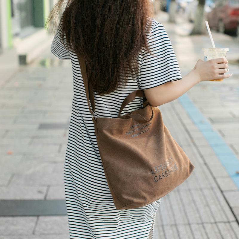 Large-Capacity Casual Simple Shopping Bag Japanese Simple Student Class Messenger Bag Handbag Canvas Shoulder Bag Women
