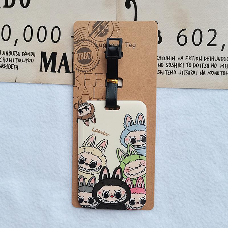 Багажные бирки для путешествий с изображением мультфильма Лабубу, симпатичные украшения для чемоданов, портативные бирки для идентификации багажа