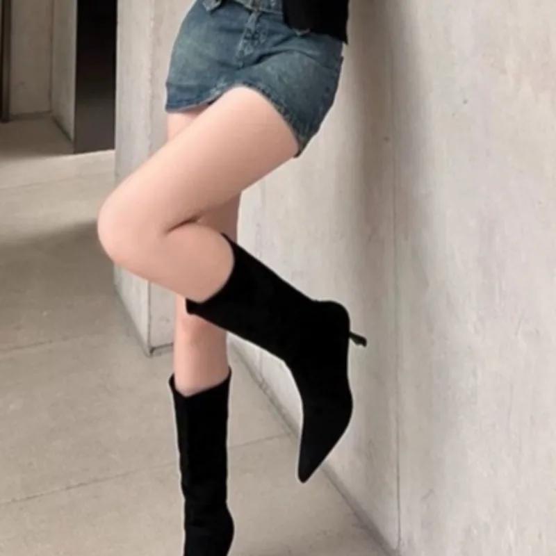Women's Pointed Toe High Boots Long Legs Over Knee Boots2024 Autumn New Style Rubber Material Fashionable Female Footwear