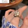 New Pearl White Rose Flower Open Ring Women Personality Fashion Exquisite Simple Ring Wedding Jewelry Birthday Gift