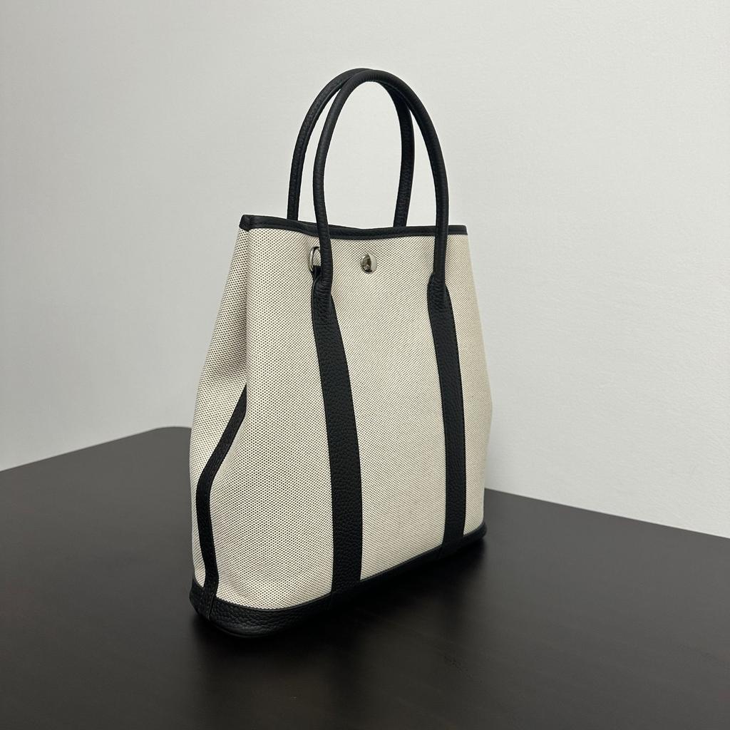 Vertical Canvas with First-layer Cowhide Garden Bag 36 Handbag Fashionable and Casual Lightweight Tote Bag Large-capacity Women's Bag