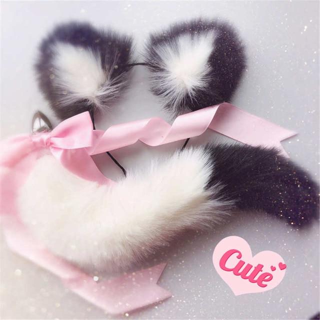 Neko Cat Ears Headband With Fox Or Kitten Tail Metal Butt Plug  Cosplay Butt Plug Tails