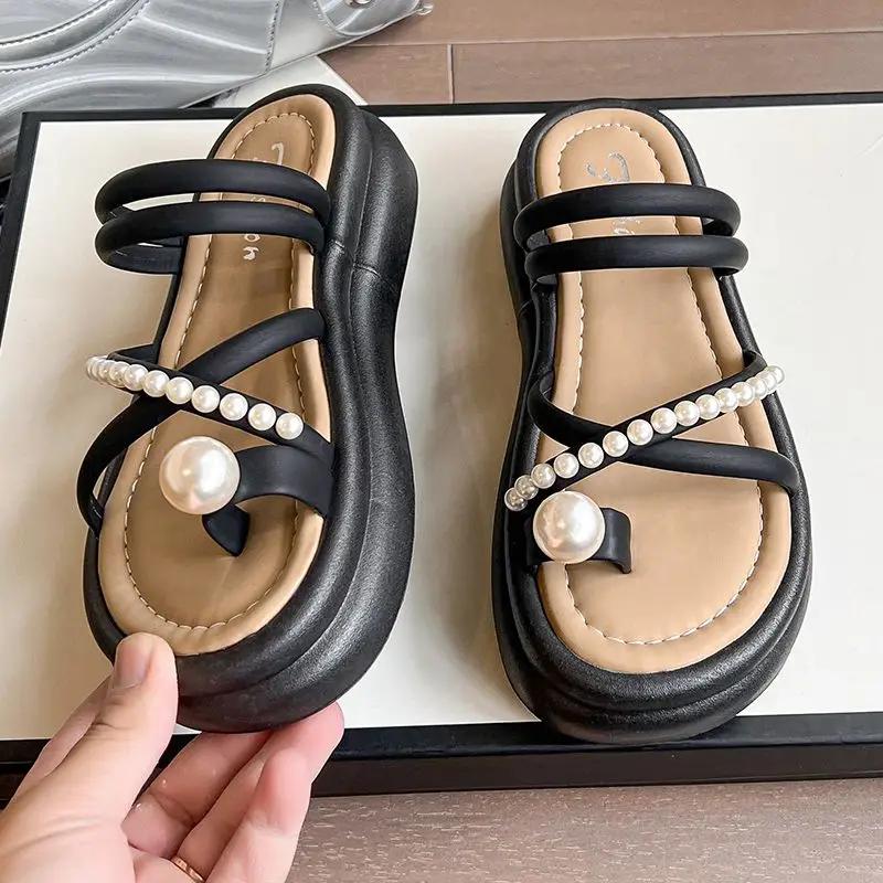 Модные женские сандалии Платформа Женская обувь Черный Повседневный Летний 2025 Удобная обувь Комфорт в ассортименте Обувь Оптом Корея Сандалия