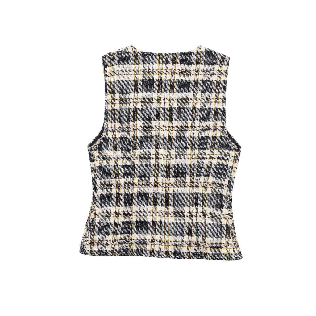 European and American style French wide pleated plaid texture A word high waist culottes top set 8574022