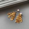 Aobai real hemp gray glass pearl earrings women's real gold electroplated wheat ear leaves fringed high-end stud earrings