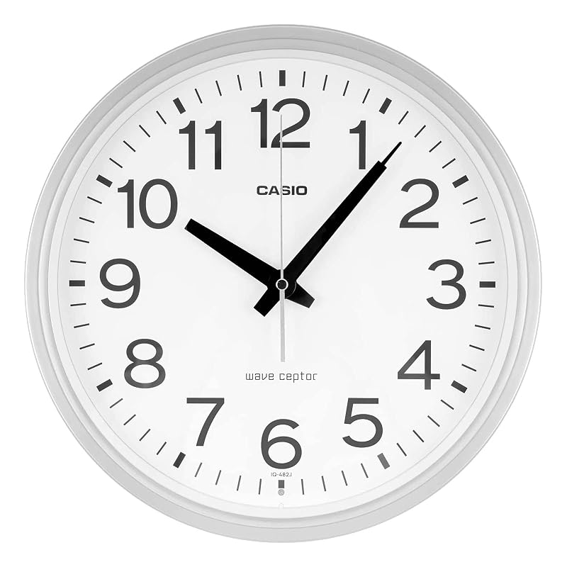 Настенные часы CASIO, Радиоуправляемые, Серебристые, Аналоговые, Остановка секундной стрелки ночью, IQ-482J-8JF