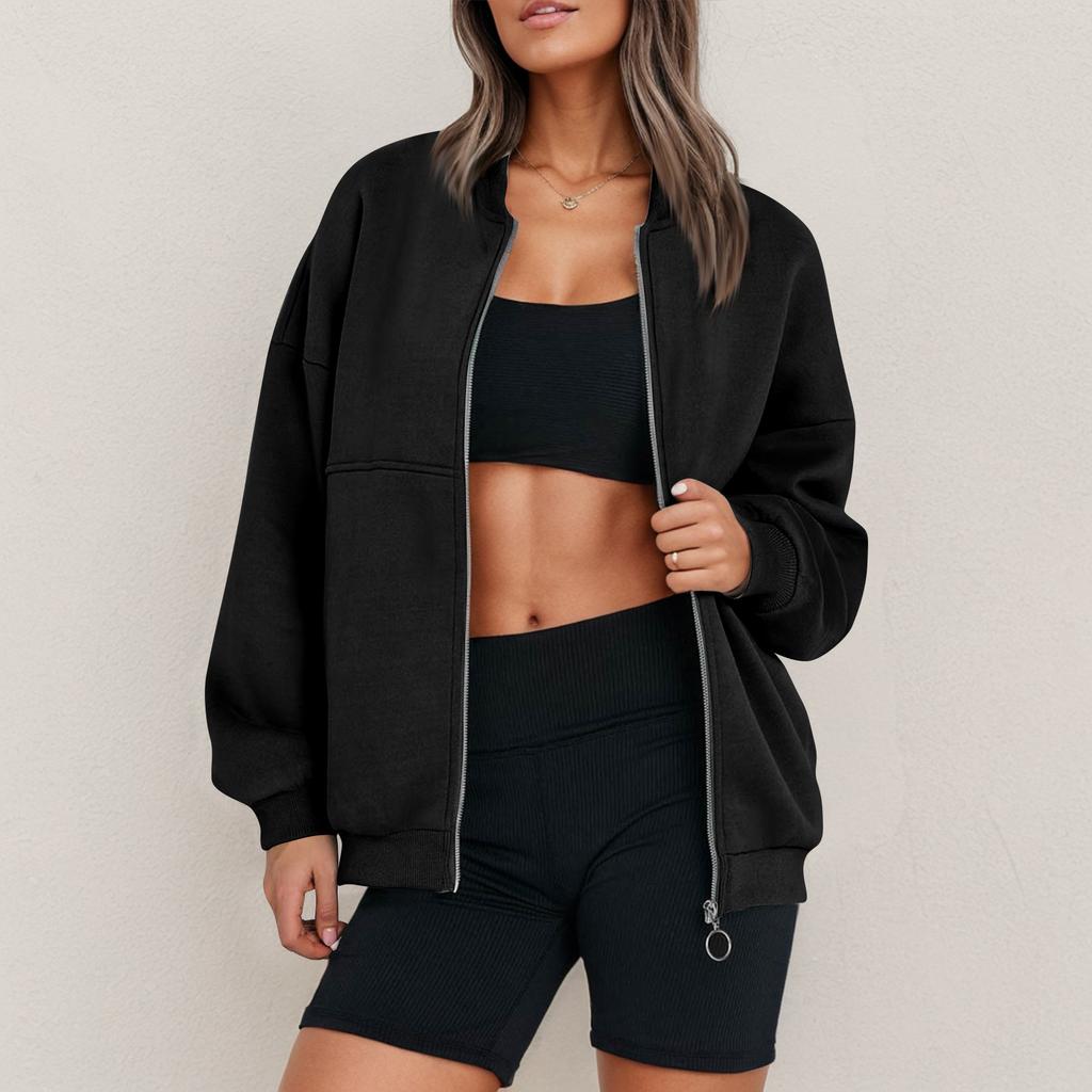 Women's Zipper Oversized Sweatshirt Jacket Long Sleeve Casual Outerwear