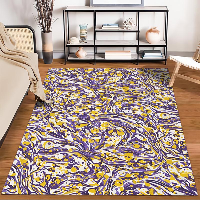 Abstract Colorful Artistic Carpet with Yellow, Purple, and White Patterns Suitable for use as an anti-slip for living room bedroom sofas